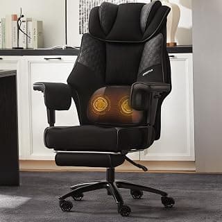 Dowinx Big and Tall Office Chair with Massage Lumbar Support,Executive Office Chair with Wide Thick Seat Cushion and Adjustable Armrest,Mesh Computer Gaming Chairs with Footrest,Black