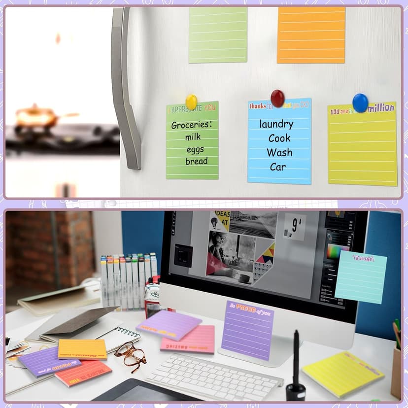 Yinder 24 Pcs Inspirational Sticky Notes with Lines Cute Motivational Sticky Notes Pad Employee Appreciation Gifts Bulk for Teacher Nurse Coworkers Office 3 x 3''(Dark Color,Appreciation)