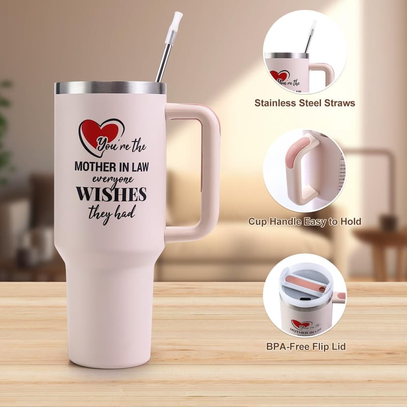 Mother in Law Tumbler with Handle 40oz Mothers Day Gift - Best Funny Mother in Law Mug Gifts for Birthday Mother's Day, Wedding, Valentine's, Christmas B0DS9TZLBC