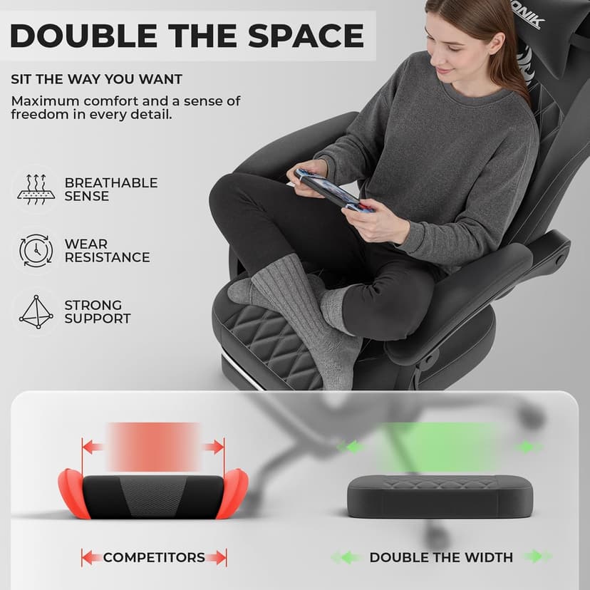 Ergonomic Gaming Chair Video Gamer Chairs Gaming Computer Chairs Gamer Chairs for Adults Massage Lumbar Support Swivel Height Adjustable Headrest Backrest Black