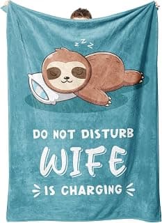 Wife is Charging Sloth Blanket 60" x 50", Cyan, Christmas Mothers Day Birthday Gift for Wifey from Husband Leebbsin Funny Gifts for Wife, Anniversary Wedding Gifts for Wife B0DNMFTB5W