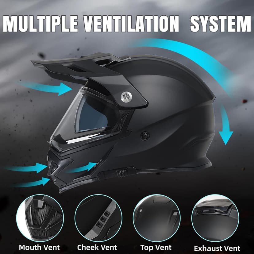 TRIANGLE Dual Sport Motorcycle Helmet Dirt Bike Helmets ATV Full Face Helmet for Adults Men with Internal Sunshield DOT Approved