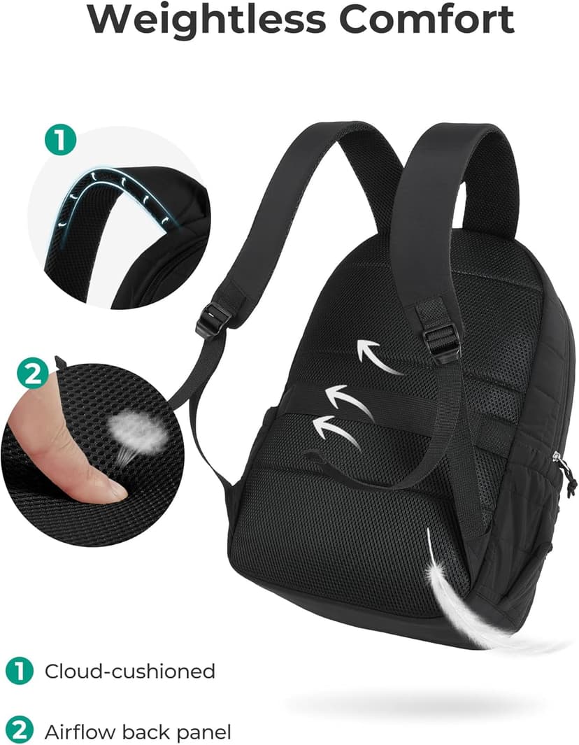 BAGSMART College Laptop Backpack, Travel Backpack for Women, Quilted Casual Daypack, Water-Resistant Bookbag for 15.6 Inch Laptop, Black