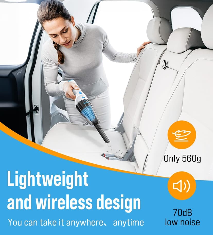 Milunho Powerful Handheld Vacuum Cordless, 9500PA Rechargeable Car Vacuum Portable Cordless, Lightweight & Portable Mini Handheld Vacuum Cleaner with Large-Capacity Battery for Car/Home/Pet