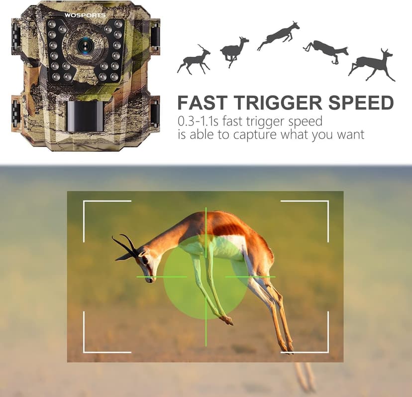 WOSPORTS Mini Trail Camera,24MP 1080P HD Game Camera Motion Activated with IR Night Vision Waterproof Video Deer Cam for Outdoor Wildlife Monitoring