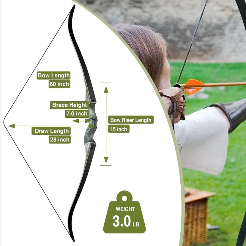 Black Hunter Takedown Recurve Bow, 60" Right Handed & Left Handed Archery Recurve Bows with Ergonomic Design for Adults Beginners to Advanced Outdoor Practice & Hunting (25-60 lbs)