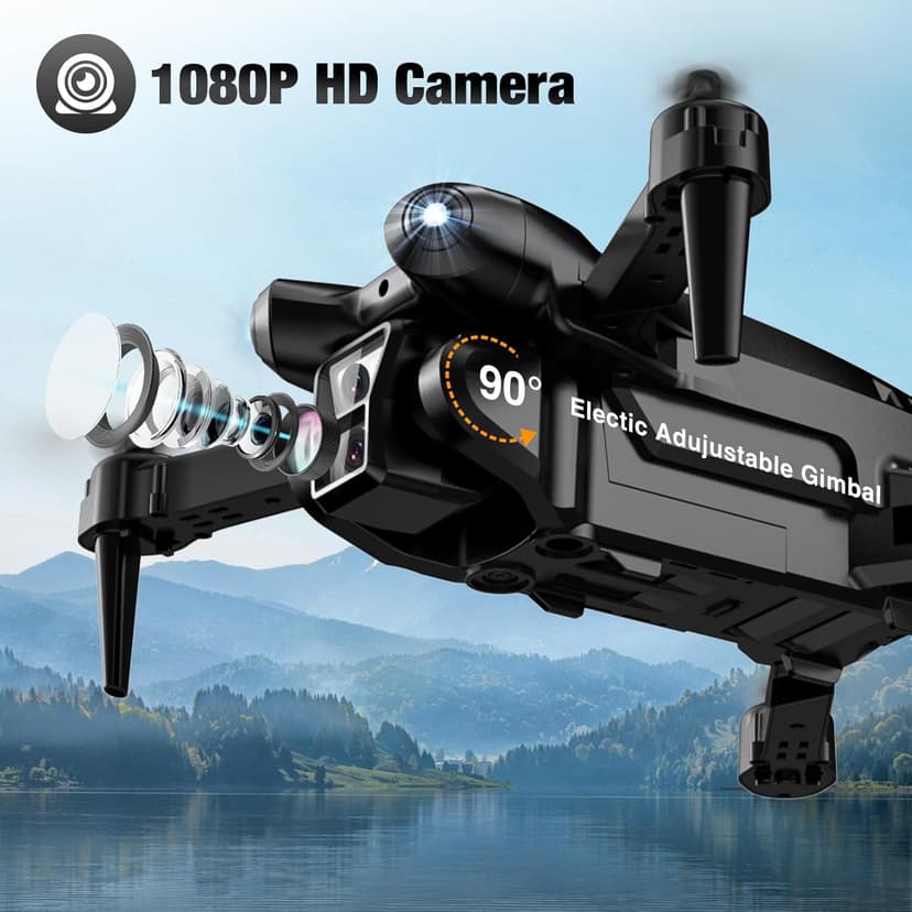 Drone with Camera 1080P HD,Mini Drone for Beginners Kids Adults,Foldable RC Quadcopter with Stable Hover,Trajectory Flight,One Key Take Off/Land,2 Batteries,Toys for Boys and Girls（Black)