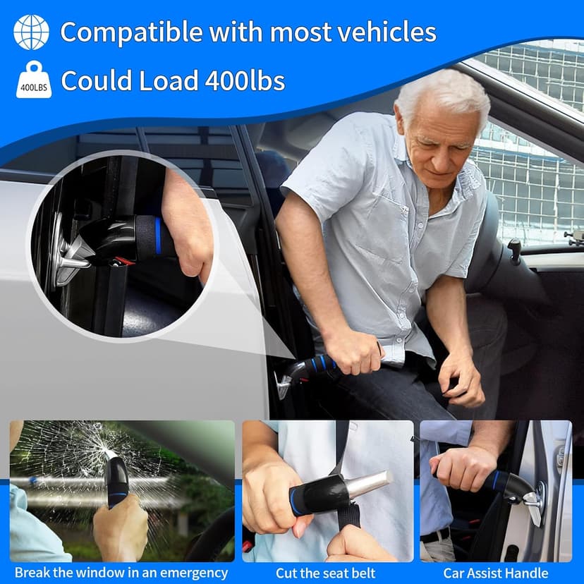KOUNATSURI Car Door Handle for Elderly Car Assist Support Handle Multifunction Car Door Latch Bar for Seniors and Handicapped(Blue) B0B774BN41