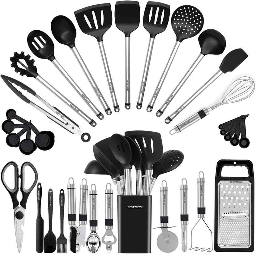 Kitchen Utensil Set-Silicone Cooking Utensils-33 Kitchen Gadgets & Spoons for Nonstick Cookware-Silicone and Stainless Steel Spatula Set-Best Kitchen Tools, Useful Pots and Pans Accessories B089FBYT3W