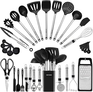 Kitchen Utensil Set-Silicone Cooking Utensils-33 Kitchen Gadgets & Spoons for Nonstick Cookware-Silicone and Stainless Steel Spatula Set-Best Kitchen Tools, Useful Pots and Pans Accessories B089FBYT3W