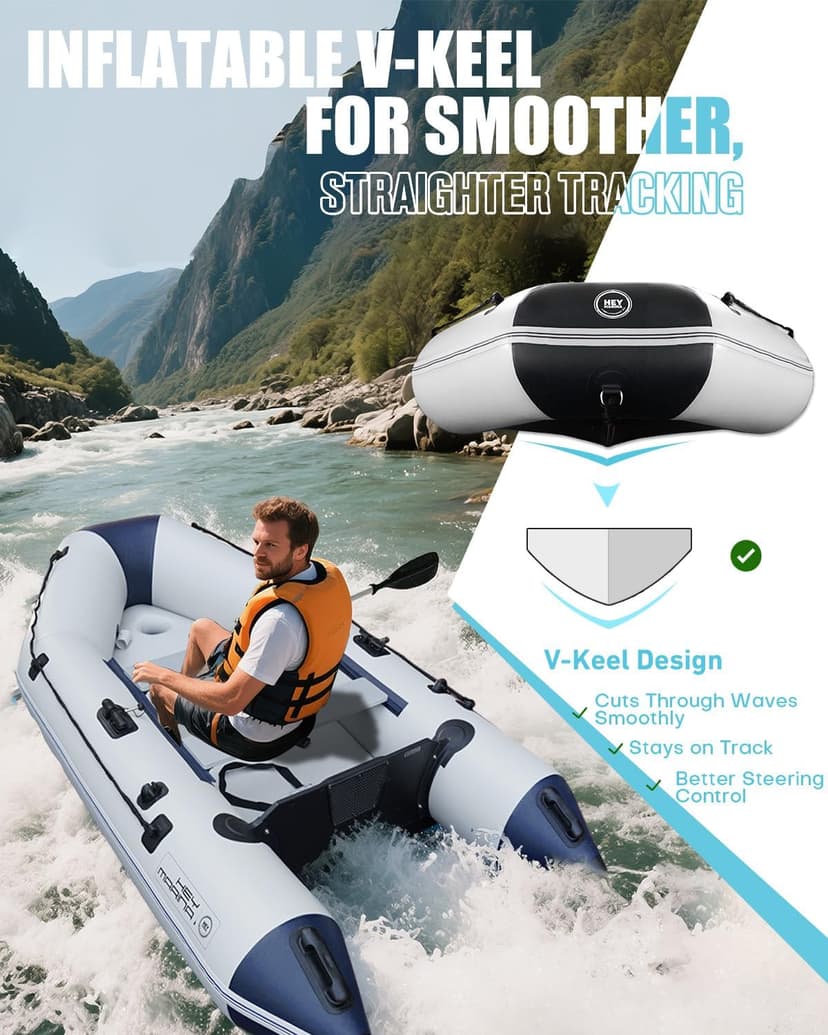 Inflatable Dinghy Boat with Drop-Stitch Floor 10ft Portable Inflatable Boat for 3-4 Adults, Motor Compatible, Heavy-Duty PVC, Ideal for Fishing, Cruising, and Rescue Use