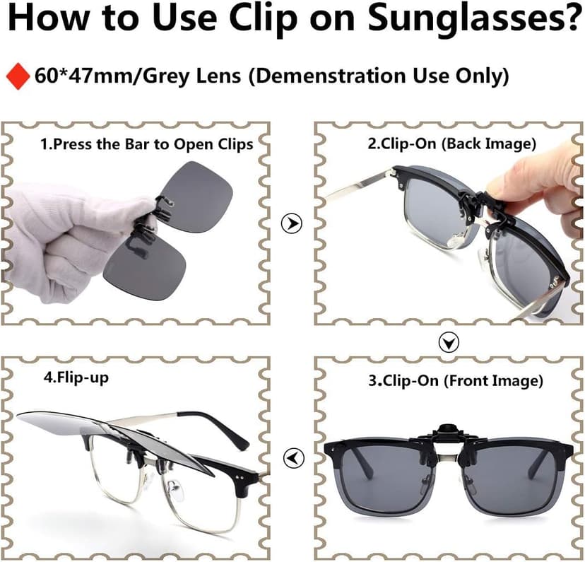 CAXMAN Polarized Clip-on Flip Up Metal Clip Rimless Sunglasses for Prescription Glasses