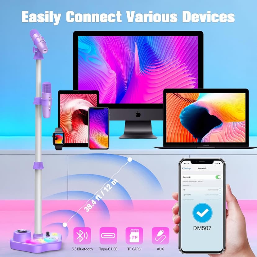 Stand Karaoke Machine for Kids, Christmas Singing Toys Gifts for 3 4 5 6 7 8 Year Old Girls Boys, Rechargeable Kid Microphone Bluetooth Speaker with 2 Mic for Girl Age 4-6 Toddler Birthday Party Toy B0G6LBYTJ2