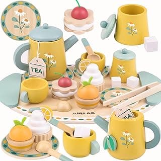 Wooden Play Food Toy Sets for Kids Kitchen Accessories Age 3 4 5 6 Wood Educational Toys Tea Sets for 3-5 Girl Birthday Gift 3 Year Old Princess Party B0CQ2PFTXC