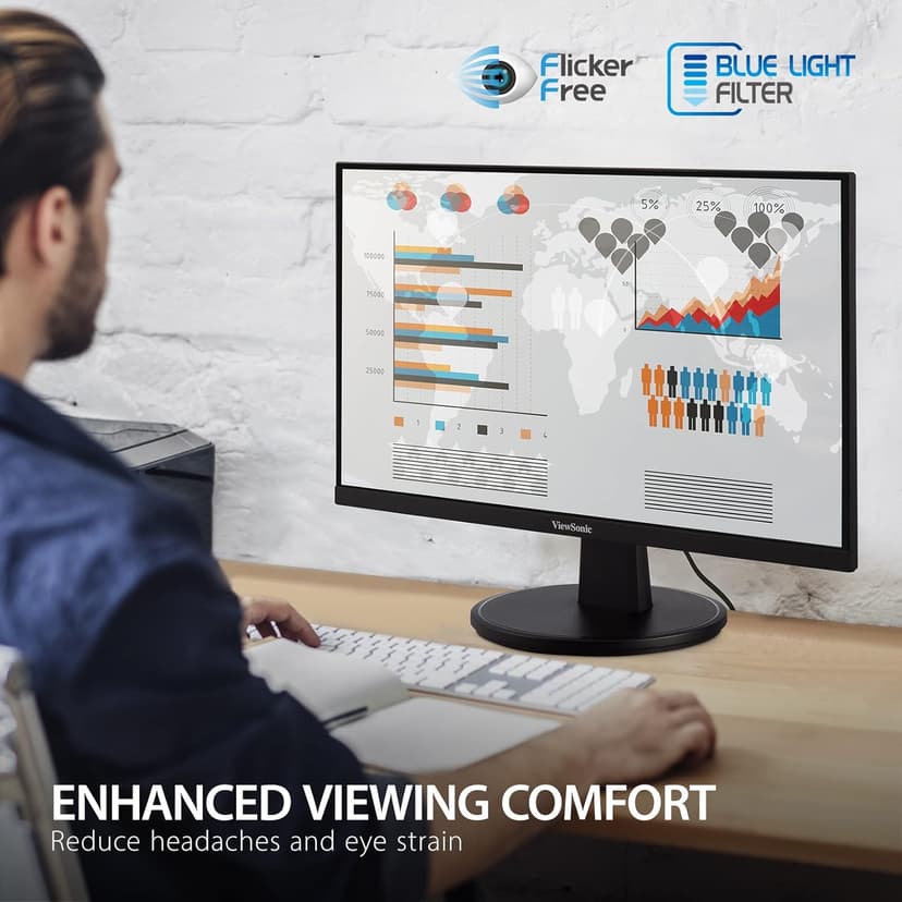 ViewSonic VS2247-MH 22 Inch 1080p Monitor, 100Hz Refresh Rate for Smooth Home and Office Viewing, Eye Care Technology, Thin Bezels, HDMI, and VGA Inputs