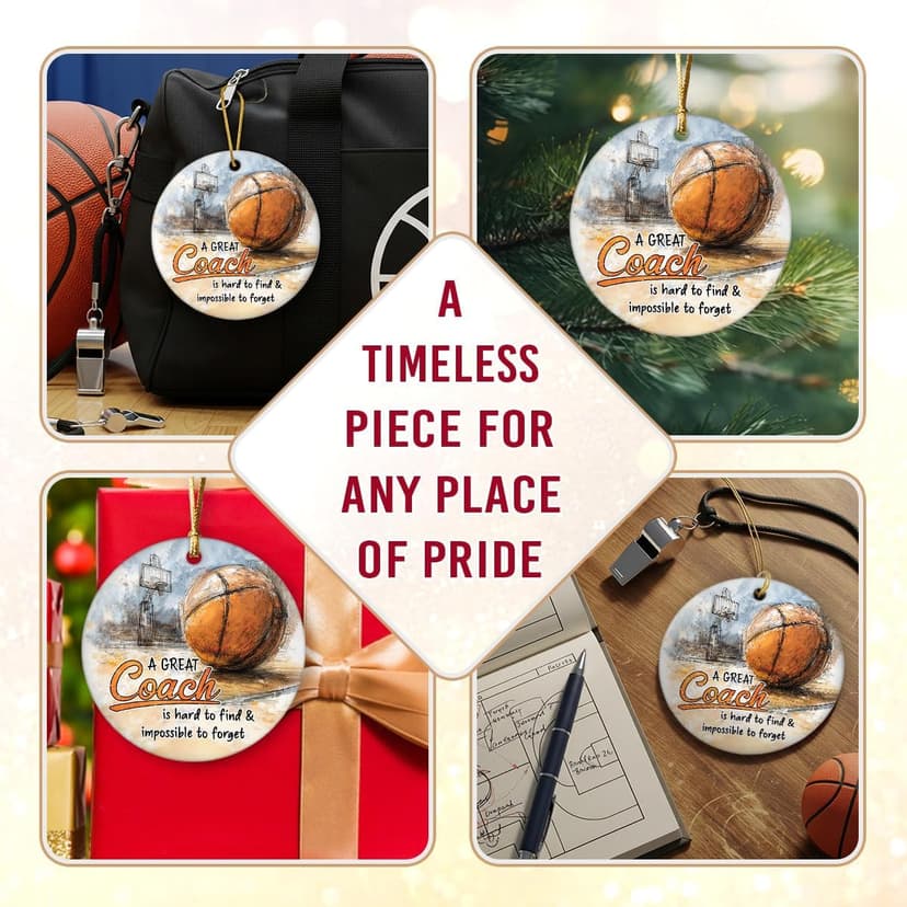 Basketball Coach Appreciation Gifts 2025 - Basketball Coach Christmas Ornament, Ceramic Sports Ornaments for Christmas Tree, Thank You Gifts for Mentor from Basketballs Athletes Team