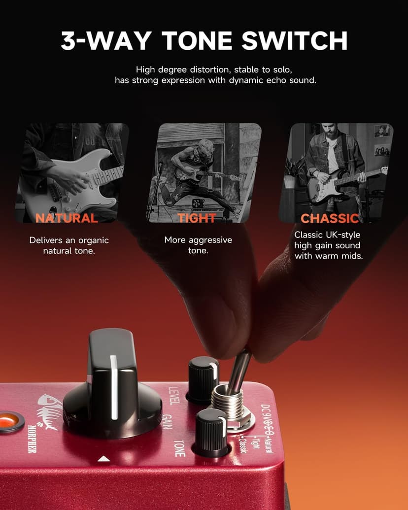 Donner Distortion Guitar Pedal, Morpher Mini Distortion 3 Modes Natural, Tight, Classic Crunch 80s Metal for Electric Guitar True Bypass