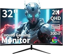 ZZA 32 Inch Curved Gaming Monitor, QHD 2560x1440, Ultra 300Hz & 240Hz Refresh Rate, Computer Monitor VA Panel,1500R, 1ms, HDR, AMD FreeSync Premium, NVIDIA G-SYNC Compatible