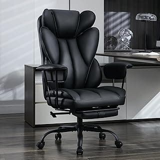 amseatec Big and Tall Office Desk Chair - Wide Ergonomic Executive with Footrest, High Back Lumbar Support Reclining Gaming Computer Chair for Heavy People (Black)