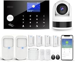 Home Security System with Camera, WiFi + GSM Home Alarm Kit with Phone App Alert, Door/Window Sensor, Remote Control for Apartments (13 Pieces)