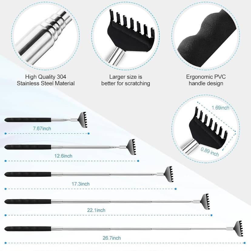 3 Pack Different Back Scratcher Metal Portable Telescoping with Rubber Handles, Extendable Back Massager Tool with Beautiful Box, Stocking Stuffers for Men Women Kids Adults (Black)