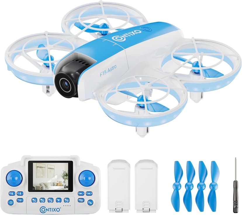 Contixo F15 Astro Mini Drone with 2.4" Screen Remote – 720P HD Dual Camera, Live Video Display, Optical Flow Hover, One-Key Takeoff/Landing, 360° Stunts, 2 Batteries, Beginner Drone for & Adults