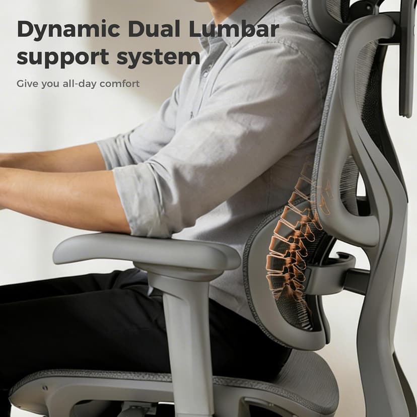 OTO Zenpex Ergonomic Mesh Office Chair, 1.96" Adjustable Seat Depth, Dynamic Lumbar Support, Extensible Footrest, Up to 300 lbs, 135° Recline Backrest for Home, Gaming & Executive Office