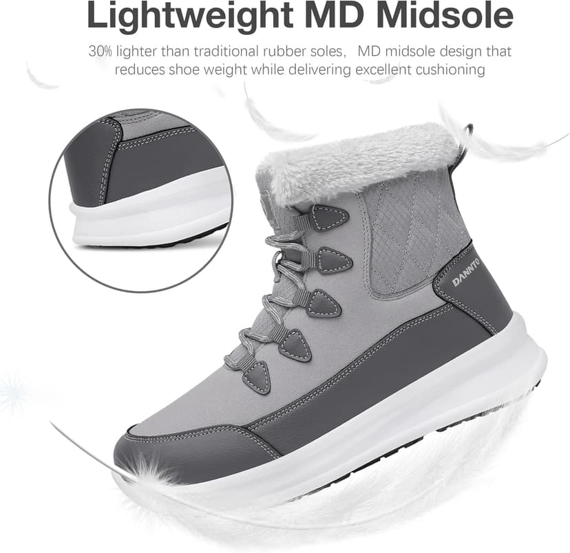 Dannto Womens Winter Snow Boots Warm Fur Lined Ankle Shoes Water Resistant Booties Non Slip Sole