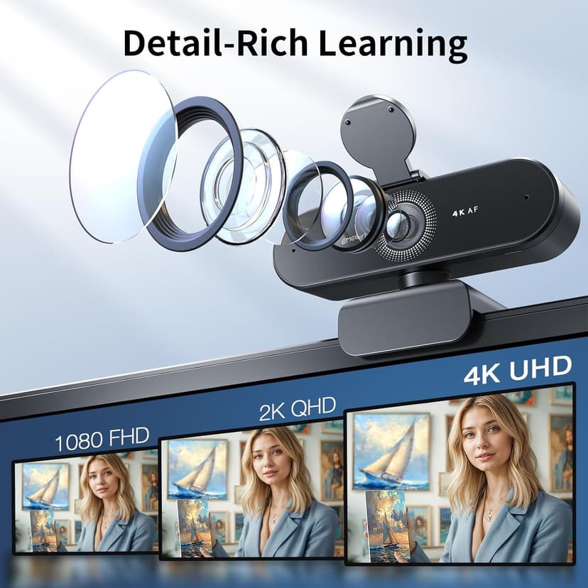 EMEET NOVA 4K Webcam for PC - Ultra 4K HD, PDAF Autofocus, Dual Omnidirectional Mics, 73° FOV, Auto Light Correction, USB-A, Privacy Cover, Ideal for High-End Business Meetings&Live Streaming