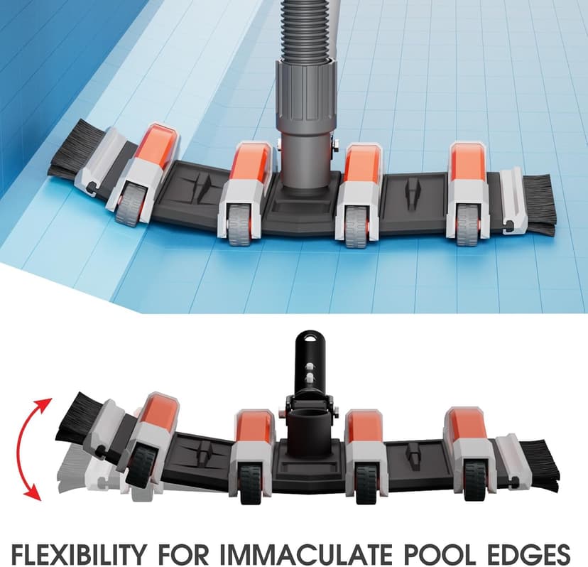 Heavy Duty Pool Vacuum Head with Swivel Handle -Extra-Wide 3.2LB Weighted Vac Heads Side Brush & Wheels for Vinyl Liner-Deep Cleaning for Inground & Above Ground Swimming Pool - Orange