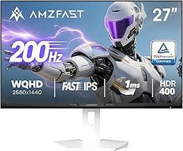 Amzfast 27 Inch 1440P 200Hz/180Hz White Gaming Monitor, MPRT 1ms 2K QHD, Fast IPS | HDR400 & TÜV Rheinland Eye Care & 12 Months Exchange, with HDMI & DP Cable