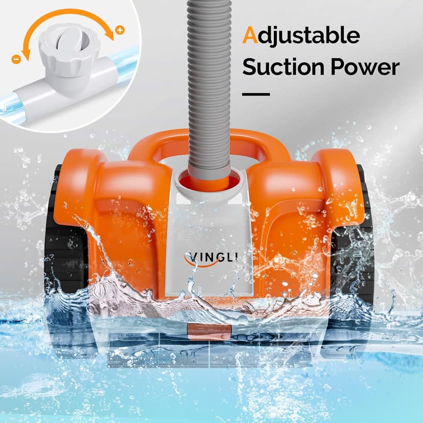 (2025 Upgrade) VINGLI Pool Vacuum Cleaner, Suction Side Wall-Climbing Sweeper for Ground&Inground Pools, Automatic Pool Vacuum with 39.6ft Tangle-Free Hose (Rich Orange&Gray)