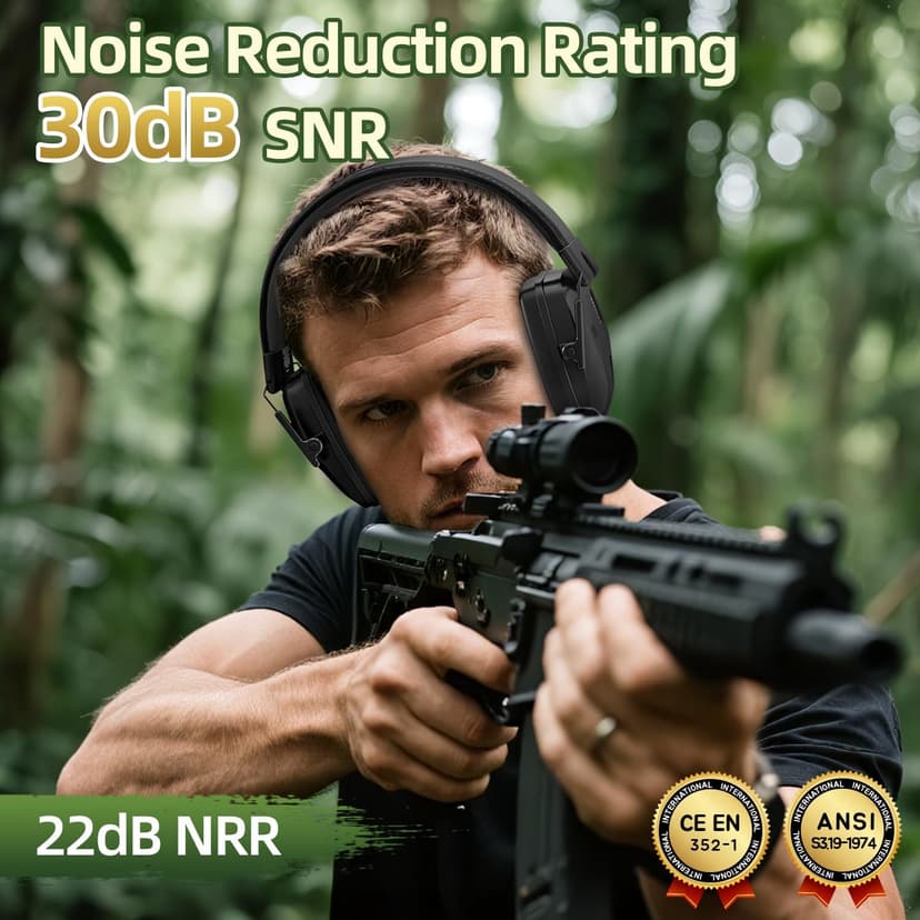 Rechargeable Shooting Protection Earmuffs with 4X Sound Amplification, Automatic Noise Cancelling Headphones Electronic Ear Muffs Music Volume Adjustable Folding for Hunting Racing Mowing