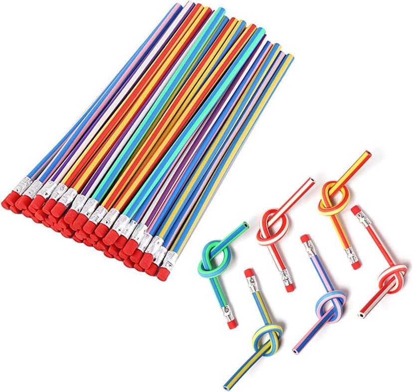 OJYUDD Flexible Bendy Pencil,35 PCS Flexible Soft Pencil Colorful Stripe Soft Pencils with Eraser as Gift for Students or Children B07GVDPM1D