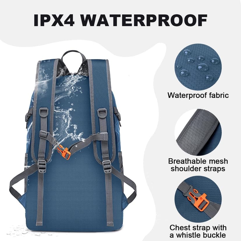 MIYCOO Backpack - Ultra Lightweight Packable Backpack for Travel Camping, 45L Hiking Back Pack Waterproof Foldable Daypack for Men Women Blue