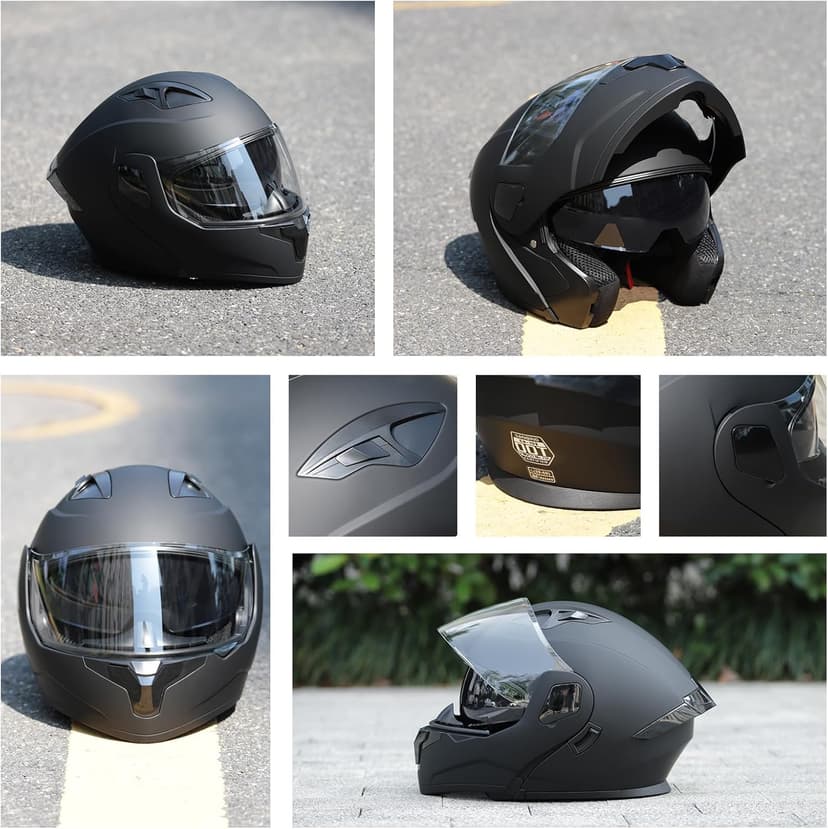 Adult Modular Motorcycle Helmets, DOT Approved Flip up Dual Visor Full Face Helmet for Men Women Moto ATV UTV Snowmobile ADV Four Wheeler Street Bike with Gloves & Mask