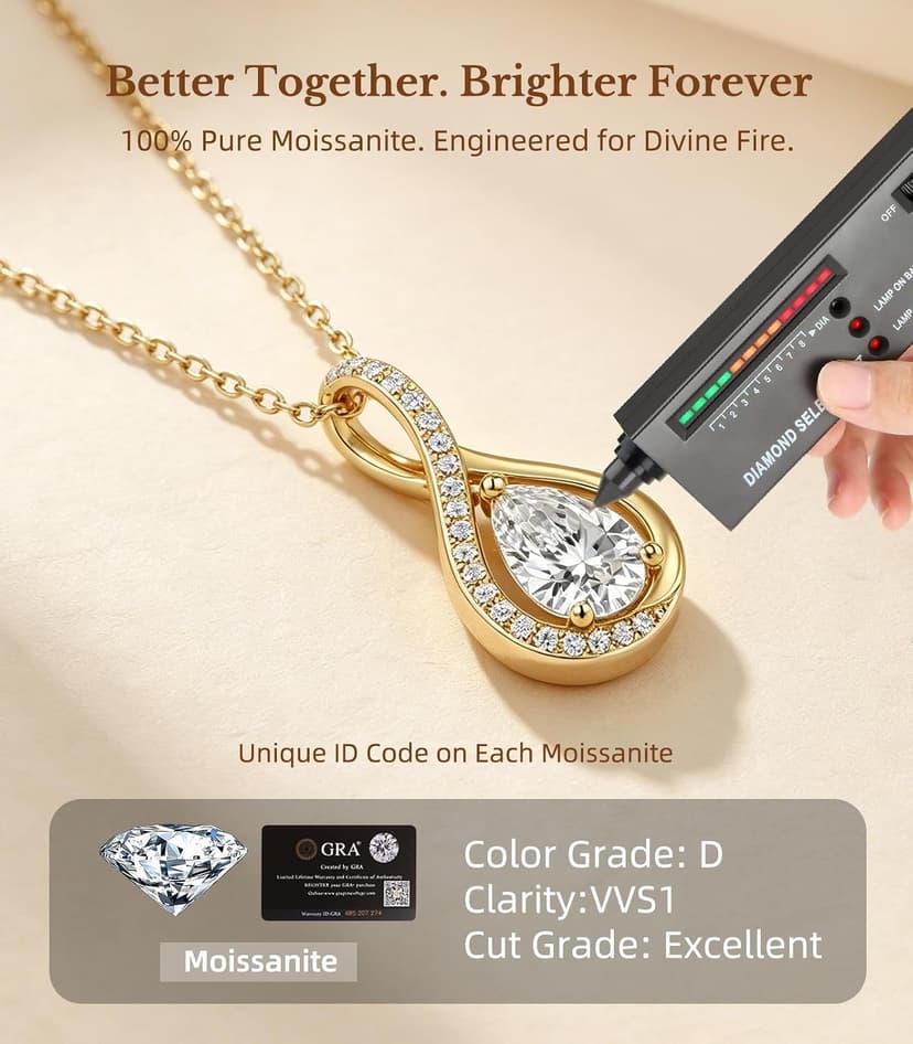 S925 Sterling Silver 18k Gold Plated Infinity Jewelry Gifts for Women Wife Her Girlfriend with Card in Light-Up Gift Box 2CT Moissanite Necklace Anniversary Birthday Gifts for Women Wife Her B0GTY9JBFT