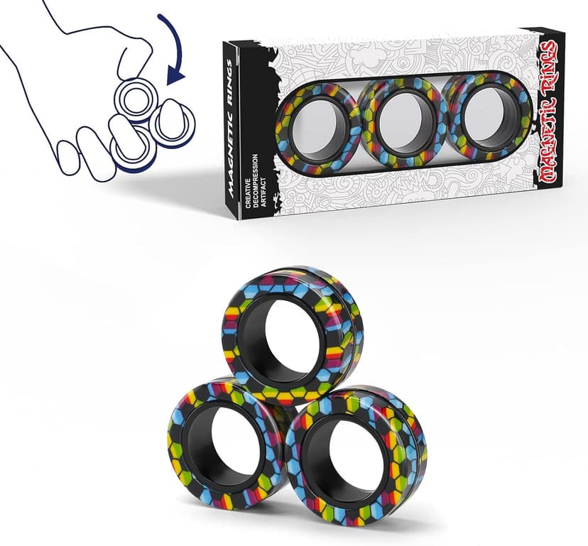 Magnetic Rings Fidget Toy Set, Idea ADHD Fidget Toys, Adult Fidget Magnets Spinner Rings for Anxiety Relief Therapy, Fidget Pack Great Gift for Adults Teens Kids Easter Basket Stuffers (3PCS) B09995133G