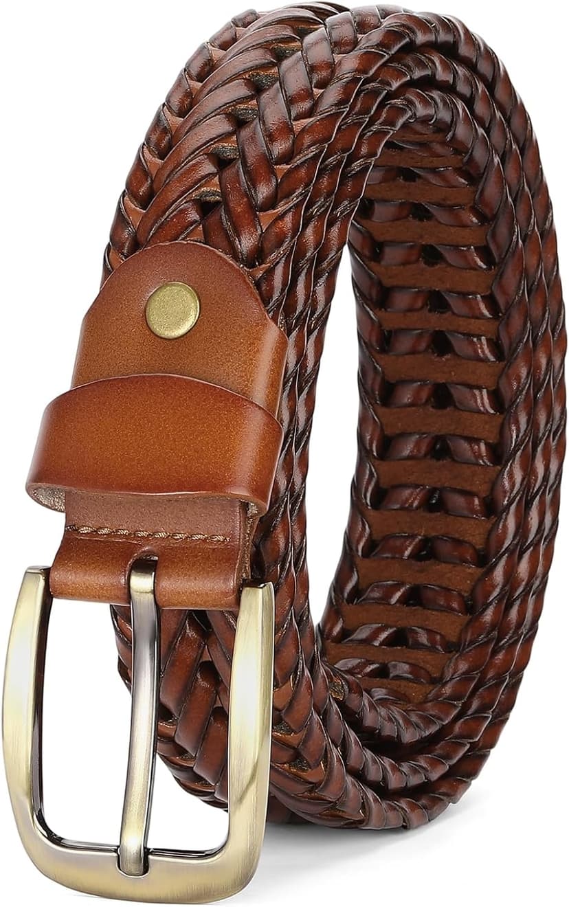SENDEFN Leather Braided Belts for Men, 1 3/8" Casual Woven Leather Belt for Men Jeans Golf Dress Pants with Gift Box