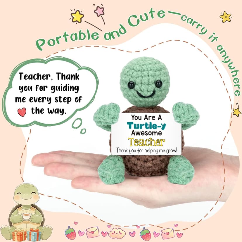 Mini Funny Turtle Teacher Valentine Day Gift for Women Men, End of Year Thank You Teacher Appreciation Gifts Ideas In Bulk, Personalized Cool Small Cute Stuff Things, Daycare Music Teachers Must Have