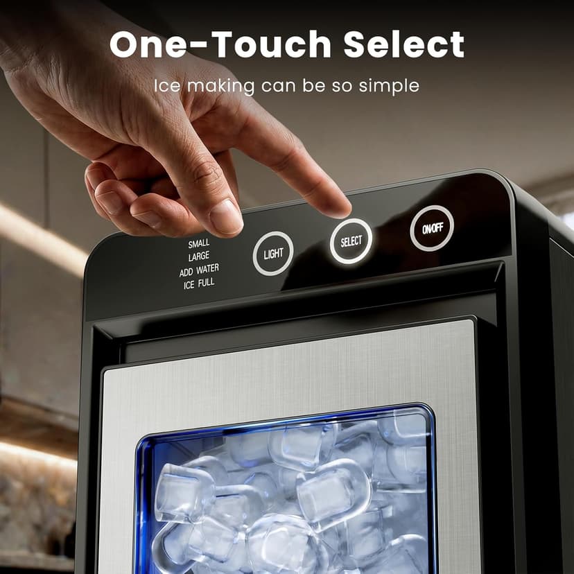 Electactic Countertop Ice Maker, 26Lbs Daily Ice Production, 0.8L Water Tank, Self-Cleaning, Adjustable Ice Size, One-Touch Operation, Interior Light, Portable Ice Maker for Home, Office & Party