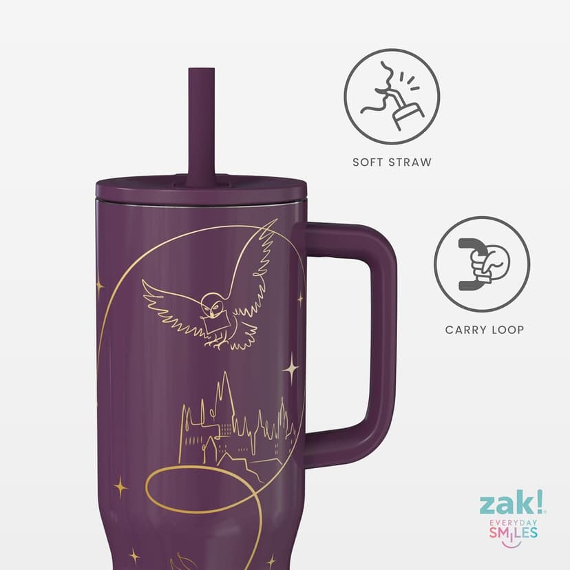 BPA Free, Silicone Straw, Handle, Cupholder Friendly, Dishwasher Safe, For Office, Home, Travel, Work, Gym, Fitness Zak Designs Harry Potter 30oz Spill-Proof Insulated Stainless Steel Tumbler B0FT7C47X5