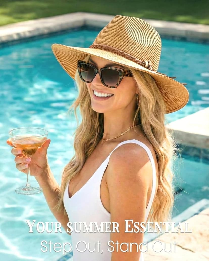 FURTALK Sun Hats for Women Summer Wide Brim UV UPF 80+ Panama Fedora Foldable Packable Straw Beach Hat