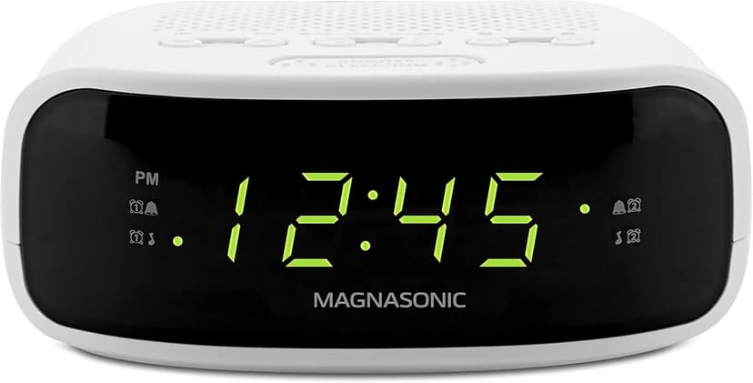 Magnasonic Digital AM/FM Clock Radio with Battery Backup, Dual Alarm, Sleep & Snooze Functions, Display Dimming Option,White (EAAC201)
