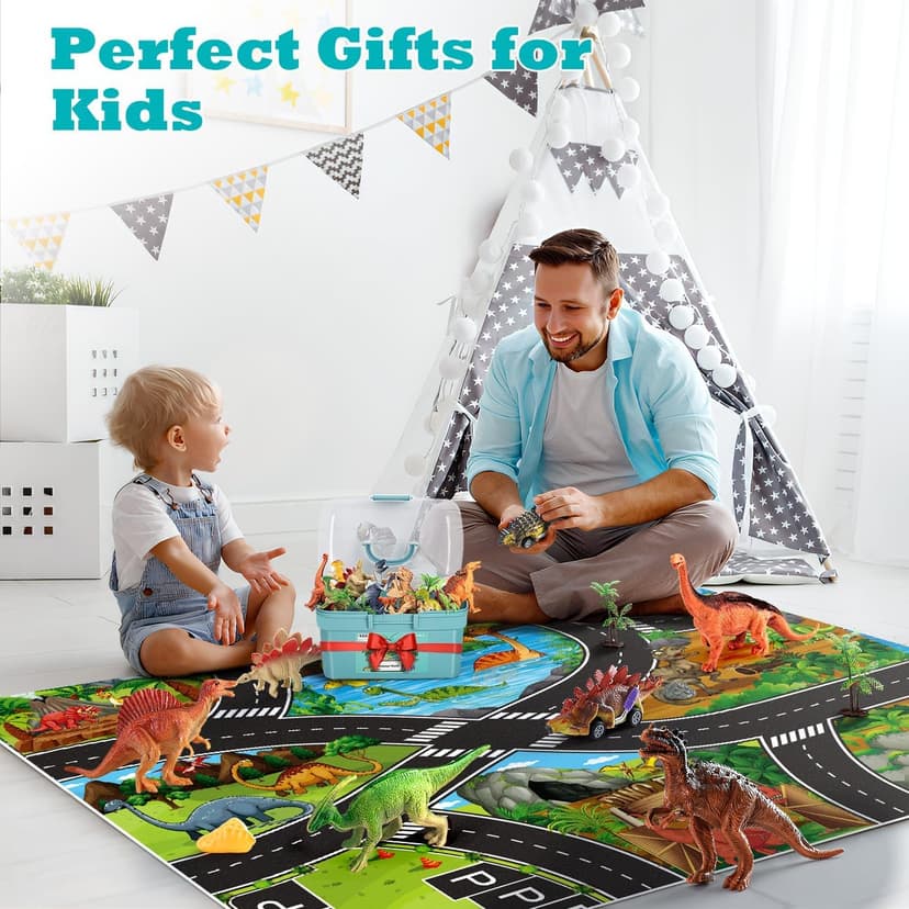 Kiddiworld Dinosaur Toys for 3 4 5 Year Old Boys Gifts, Dinosaurs Toys for Kids 3-5-7, Dino Figures Activity Play Mat Christmas Birthday Gifts for Girls Toddler Toy Age 2-4