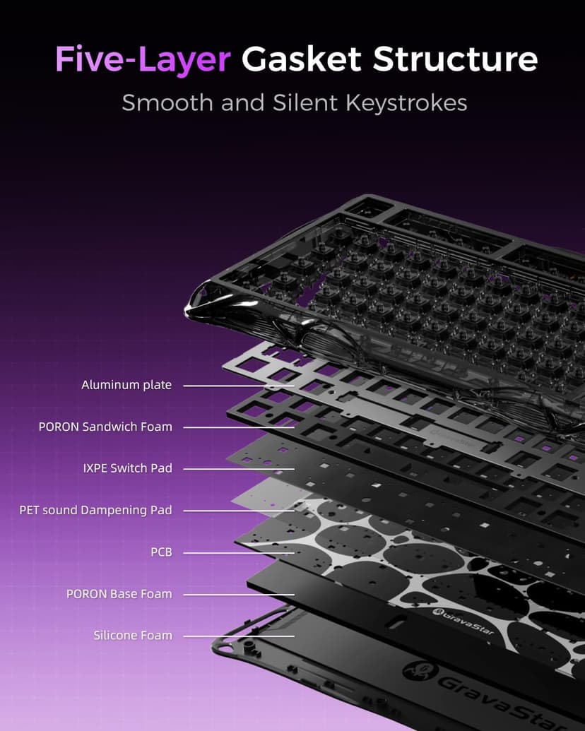 GravaStar Mercury V75 Lite Hall Effect Magnetic Gaming Keyboard – 8KHz Rapid Trigger Wired 75% Keyboard, Adjustable Actuation, Hot-Swappable Switches, Transparent RGB for PC/Mac