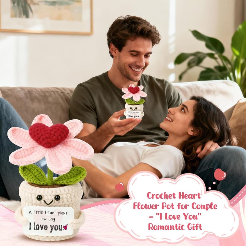 Gifts for Him Her Boyfriend Girlfriend - Crochet Flower with I Love You Message - Valentines , Engagement, Anniversary Wedding Birthday Gift for Wife, Husband, Couple, Fiancee-Father's Day Present