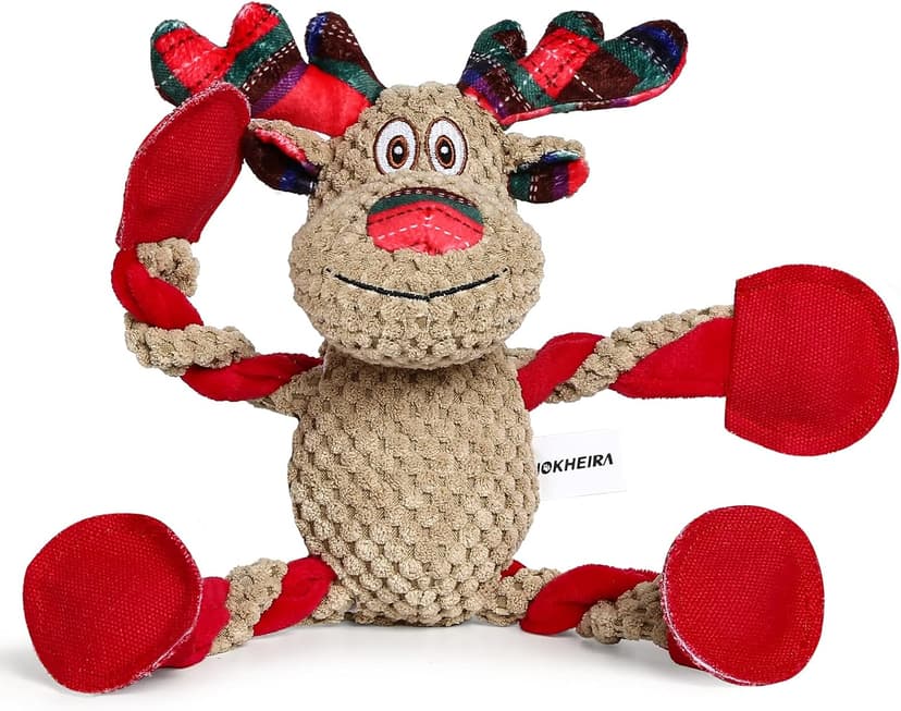IOKHEIRA Christmas Dog Toys for Large Medium Small Breeds Dogs - Dog Toys Reindeer Squeaky Plush Stuffed Animals Dog Chew Toys with Cotton Material Crinkle Paper 25