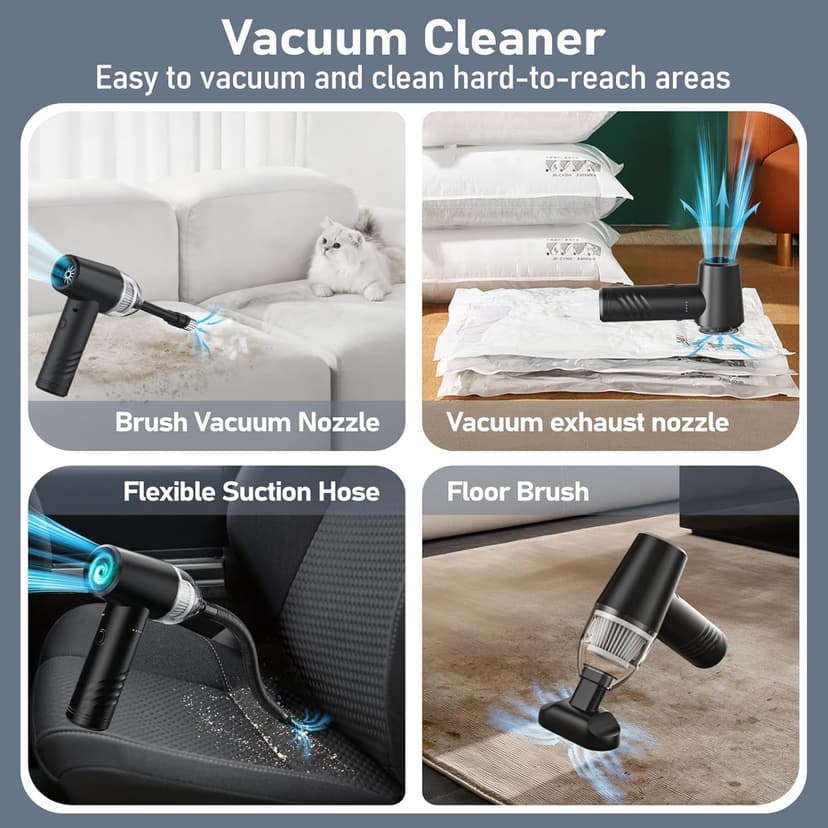 Compressed Air Duster Electric Computer Vacuum Cleaner for Keyboard Duster Cleaning Dust Vacuum Cordless Canned Air 11000PA Mini Car Vacuum PC Air Blower for Office Home (Dustbin-Gray)