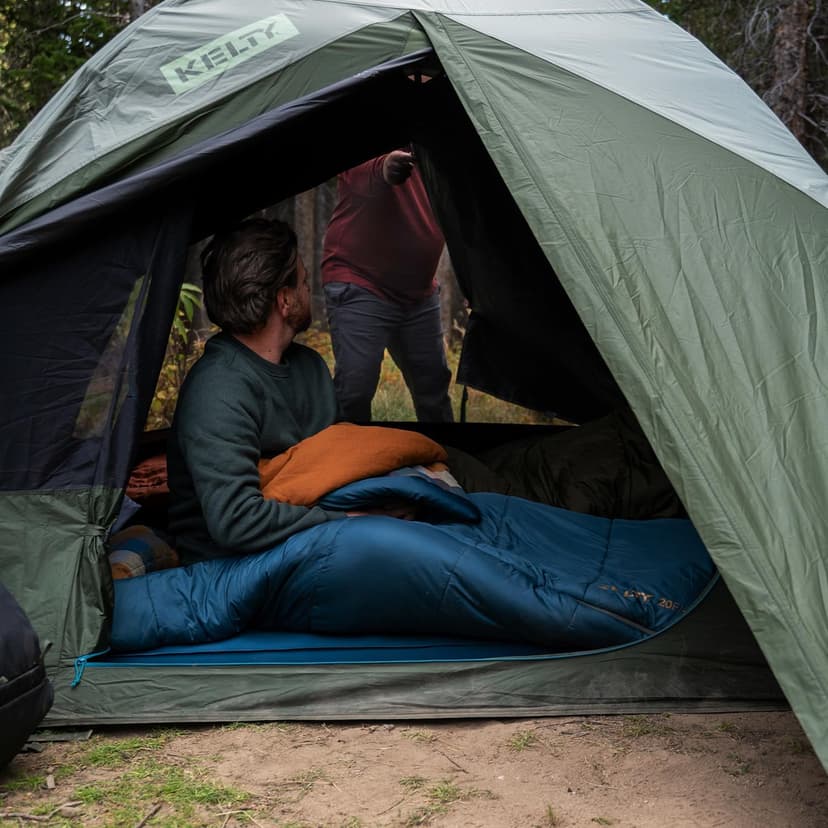 Kelty Wayback Flannel Lined Sleeping Bag, Built in Blanket, Traditional Rectangle Shape, Organic Flannel Cotton Liner, Dual Locking Slide Zips